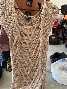 bebe Beige Cable Knit Sleeveless Scoop Neck Sweater Dress